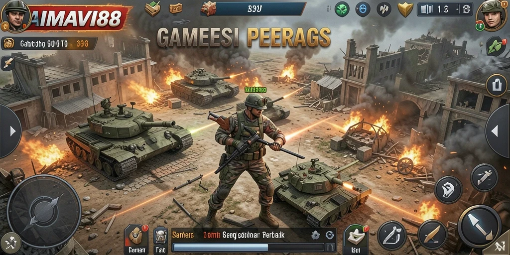 Tampilan gameplay <strong>AMAVI88</strong> yang mendebarkan di medan perang.