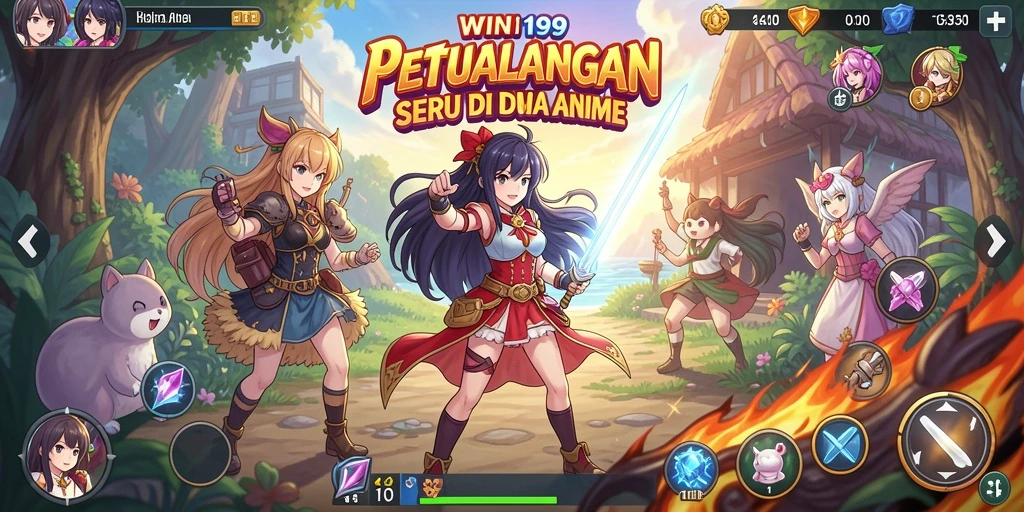 Tangkapan layar dari gameplay <strong>WIN199</strong> yang menampilkan pertempuran karakter anime.